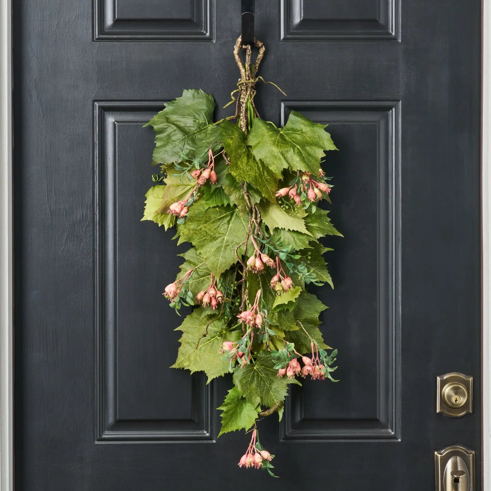 FDS158RosehipVineyard-SpringVineyard_PinkRosehipVineFrontDoorHangingSpringSummerGreenerySwag_1 Rosehip Vineyard - Spring Vineyard & Pink Rosehip Vine Front Door Hanging Spring Summer Greenery Swag - Image 1