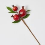 Burgundy Red Pomegranate Artificial Fruit & Leaf Stem Wired Branch - 15