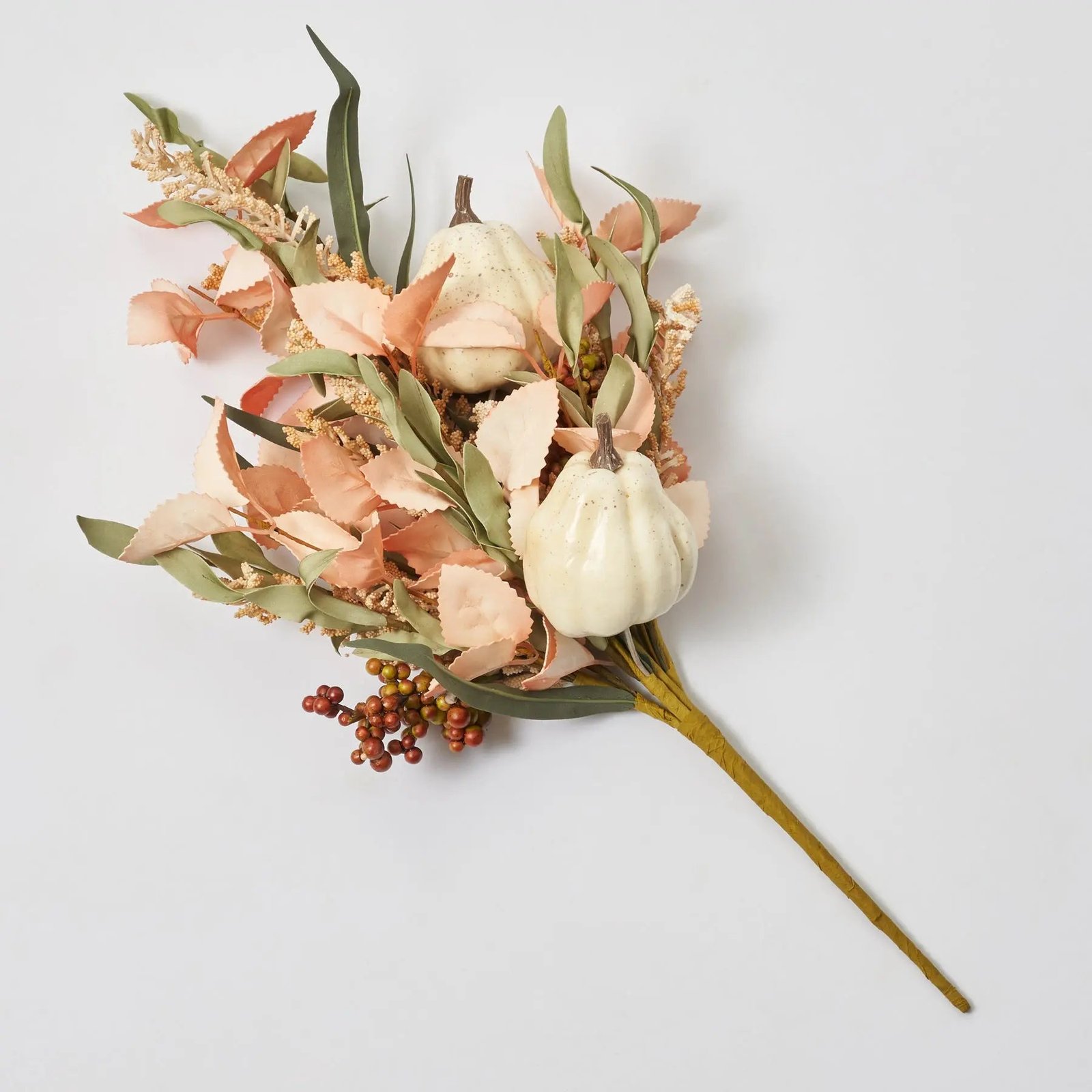 FLWSTM1155MixedPinkPeachFoliage_CreamPumpkinFallBushPick-21_2 Soft Peach & Sage Autumn Foliage, Berry & Cream Pumpkin Mixed Fall Large Pick - 21 - Image 1
