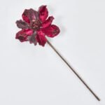 Burgundy Red Beaded & Sequined Adorned Magnolia Bloom Faux Floral Stem - 19 - Image 2