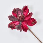 Burgundy Red Beaded & Sequined Adorned Magnolia Bloom Faux Floral Stem - 19