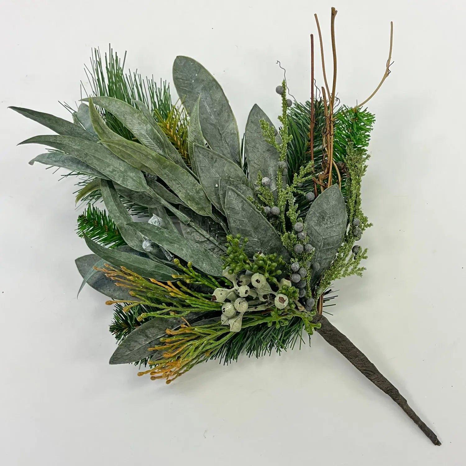 FLWSTM1256SeededEucalyptus_MixedPine_JuniperBerryPickTwoToneWinterGreener Seeded Eucalyptus, Mixed Pine & Juniper Berry Winter Greenery Pick Spray - 16 - Image 1