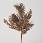 Silver & Gold Glitter Pine with Pinecone, Metallic Matte Berry Festive Holiday Ornament Ball Spray -19