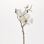 Cream White Magnolia Blossom & Bud Multiple Blooming Branch Stem Spray - 19