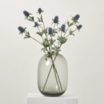 Antique Blue Thistle Fuzzy Long Stem Faux Floral Spray  - 30