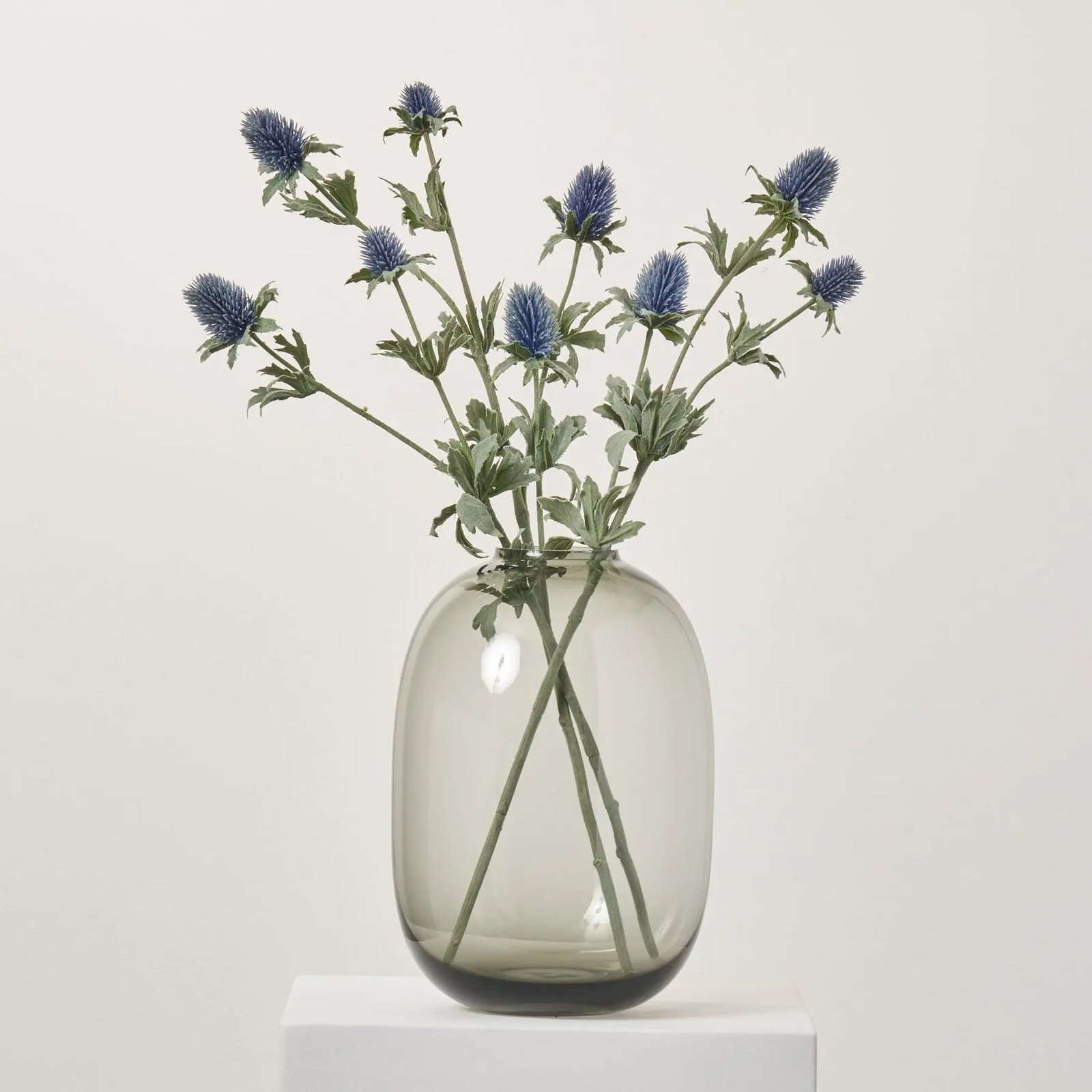 FLWSTM1429AntiqueBlueThistleFuzzyLongS Antique Blue Thistle Fuzzy Long Stem Faux Floral Spray - 30 - Image 1