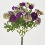 Multicolor Violet & Green Mini Ranunculus Faux Floral Bush Stem Bouquet - 10