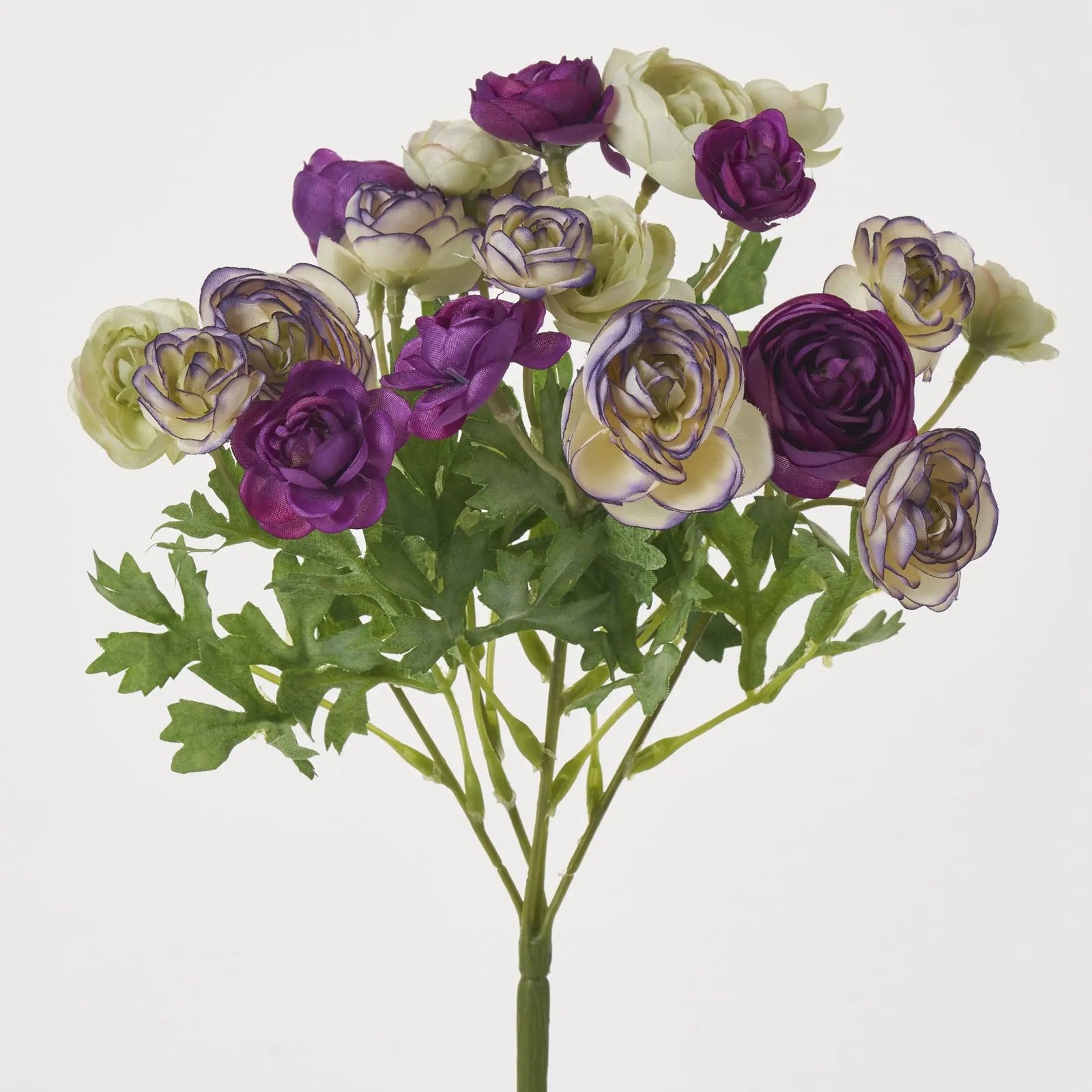 FLWSTM1514MulticolorViolet_GreenMiniRanunculu Multicolor Violet & Green Mini Ranunculus Faux Floral Bush Stem Bouquet - 10 - Image 1