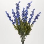 Indigo Blue Silk Larkspur Bush Large Bloom & Foliage Stem Bouquet - 26