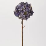 Dried Look Dark Purple & Gold Silk Hydrangea Bloom Spray Single Long Stem - 21