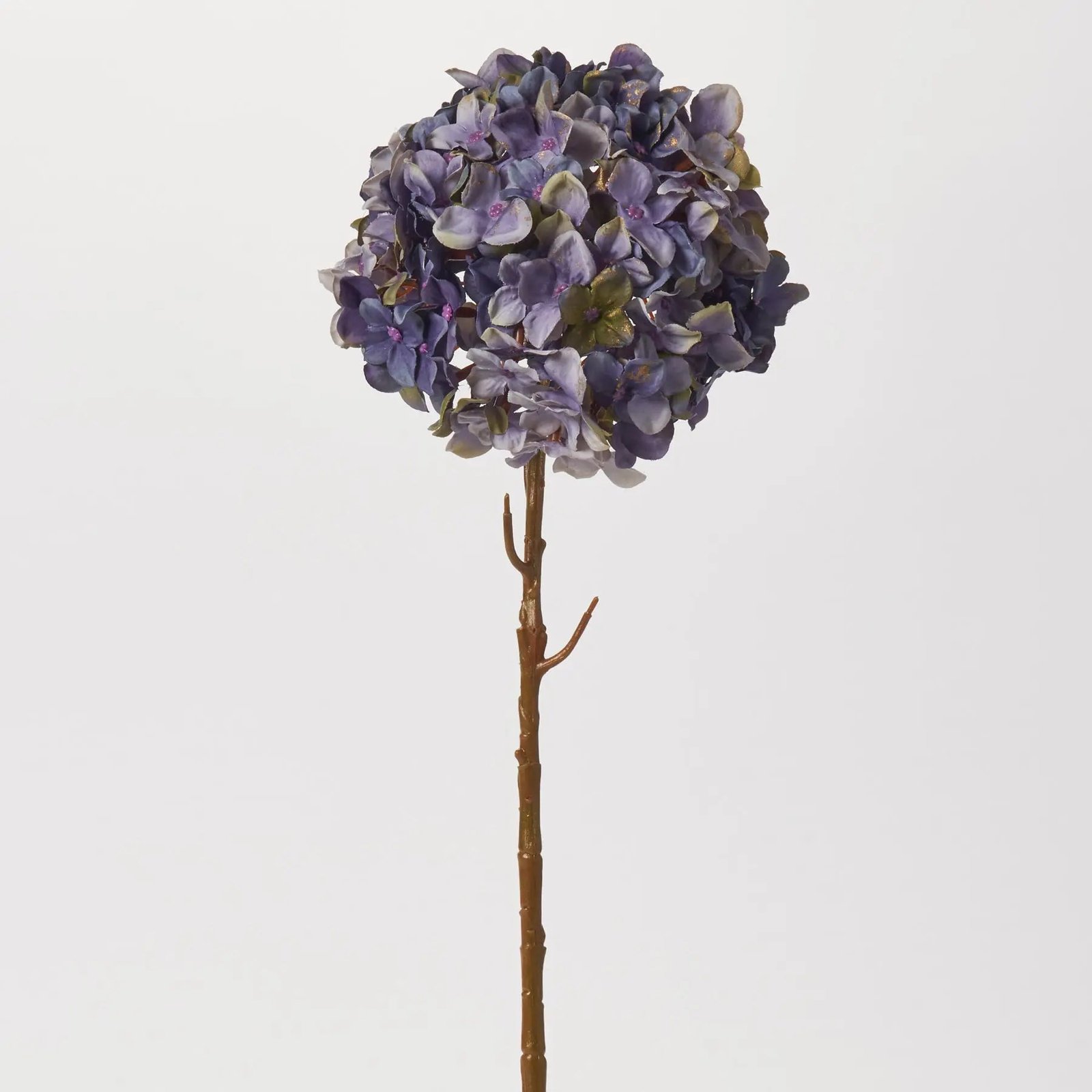 FLWSTM1616DriedLookAntiqueBlueSilkHydrangeaB Dried Look Dark Purple & Gold Silk Hydrangea Bloom Spray Single Long Stem - 21 - Image 1