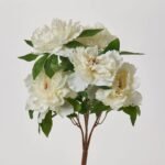 Lifelike White Silk Peony Blooms Bush Bouquet - 19