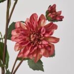 Flowering Mauve Pink Silk Dahlia Bloom & Bud Faux Floral Stem Spray - 41 - Image 2