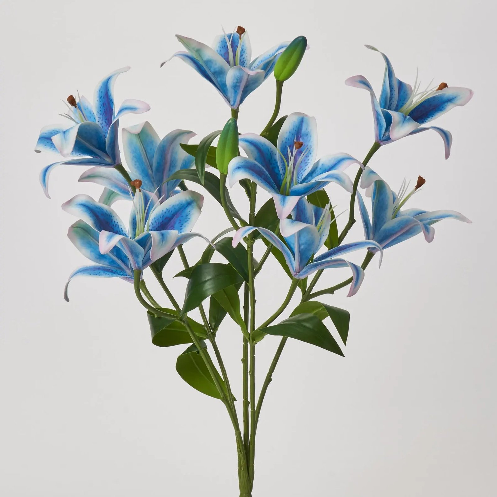 FLWSTM1760RoyalBlueSilkTigerLilyBloom_BudF Royal Blue Silk Tiger Lily Bloom & Bud Faux Floral Stem Bouquet - 22 - Image 1