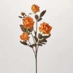 Lifelike Blooming Golden Yellow Rose Spray Prickly Thorn Faux Floral Stem - 30