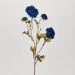 Blooming Dark Blue Ranunculus Spray Single Faux Floral Stem - 26
