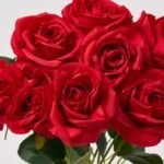 Deep Red Silk Rose Bloom Bush Spray Faux Floral Stem Bouquet - 18 - Image 2