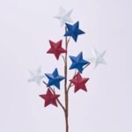 Patriotic Red, White & Blue Antique Metal Stars American Holiday Branch Spray - 28