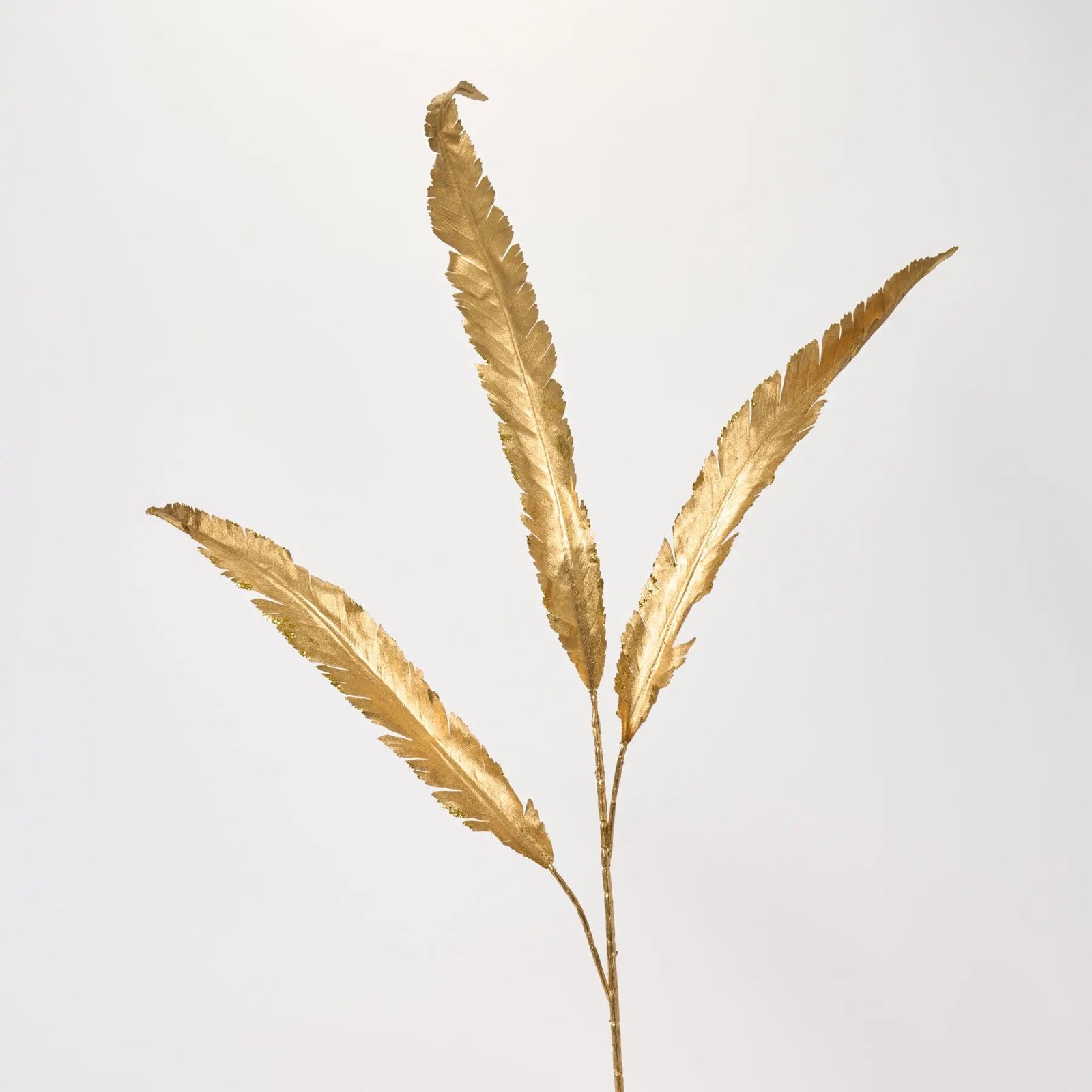 FLWSTM3162GoldGlitterEdgeThreeMetallicGoldFeatherStemsFestiveHolidayBranchSpray-5 Gold Glitter Edge Three Metallic Gold Feather Stems Festive Holiday Branch Spray - 53 - Image 1