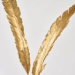 Gold Glitter Edge Three Metallic Gold Feather Stems Festive Holiday Branch Spray - 53 - Image 3