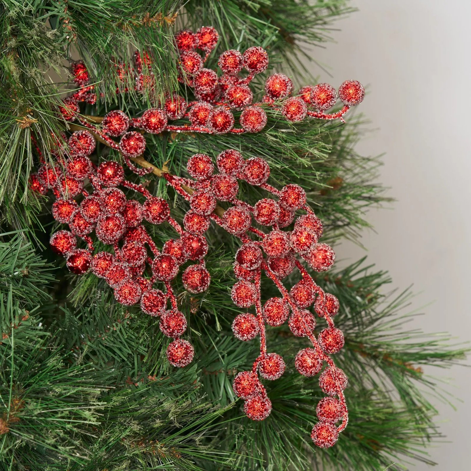 FLWSTM3209BurgundyRedMetallicGlitterBerryBranchSpray Burgundy Red Metallic Glitter Sugar Berry Branch Spray - 29 - Image 1