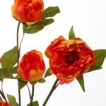 Vibrant Orange Lifelike Peony Blooms & Leaf Branch Spray - 36 - Image 2