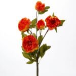 Vibrant Orange Lifelike Peony Blooms & Leaf Branch Spray - 36