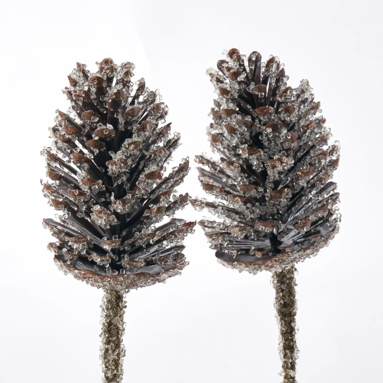 FLWSTM3245BrownBeadedIcedPineconePick-13Setof2_1 Extra Large Brown Beaded Iced Oversized Pinecone Pick - 13 Set of 2 - Image 1