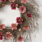 Burgundy & Blush Mini Cosmos Wispy Birch Twig Front Door Fall Wreath - Image 2