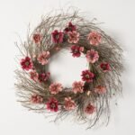 Burgundy & Blush Mini Cosmos Wispy Birch Twig Front Door Fall Wreath