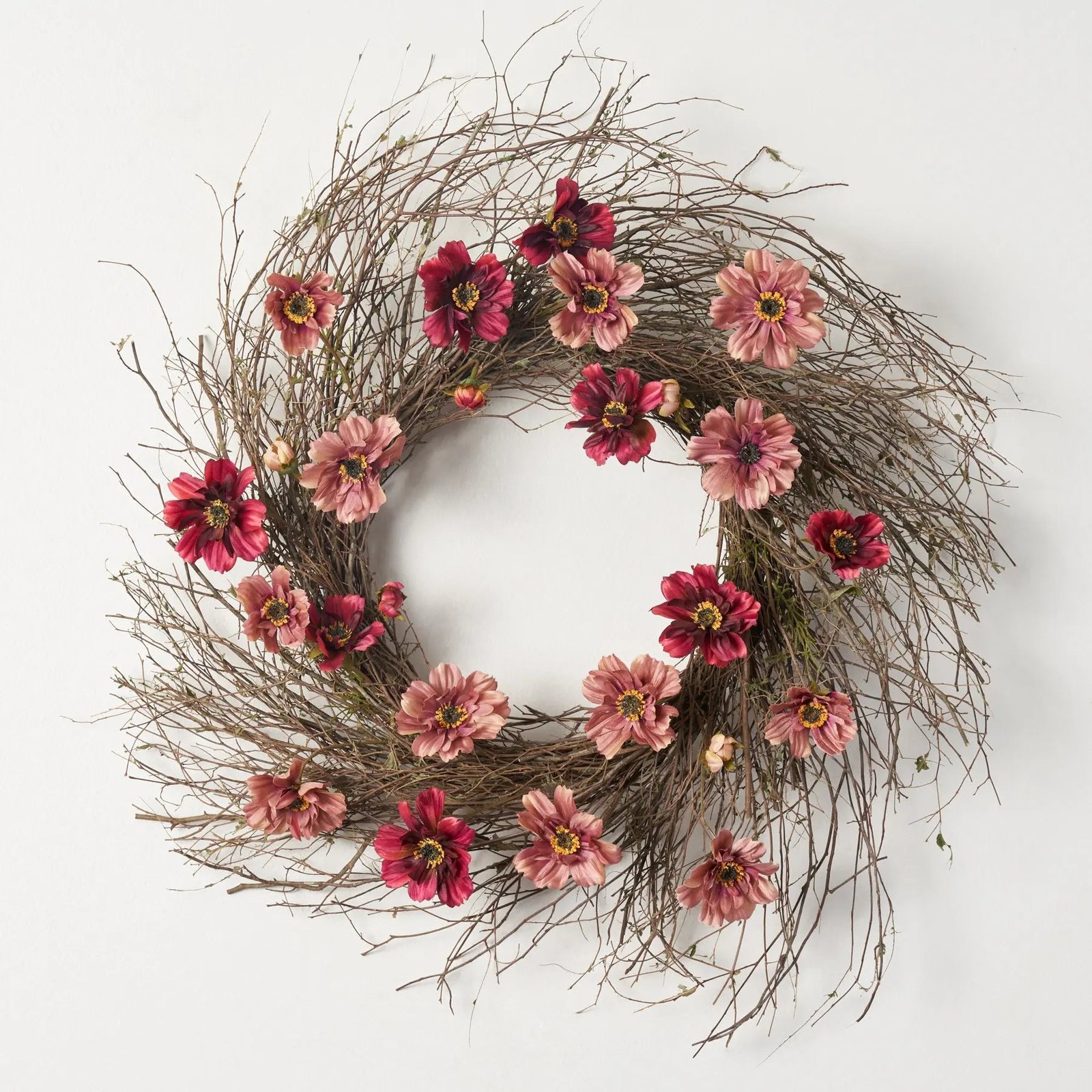 FW1097WineMiniCosmosWispyBirchTwigFrontDoorFallWreath_2 Burgundy & Blush Mini Cosmos Wispy Birch Twig Front Door Fall Wreath - Image 1