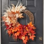 Fall Breeze & Autumn Leaves - Multicolored Ombre Maple Leaf & Pampas Grass Fall Front Door Asymmetrical Wreath