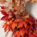 Fall Breeze & Autumn Leaves - Multicolored Ombre Maple Leaf & Pampas Grass Fall Front Door Asymmetrical Wreath - Image 2