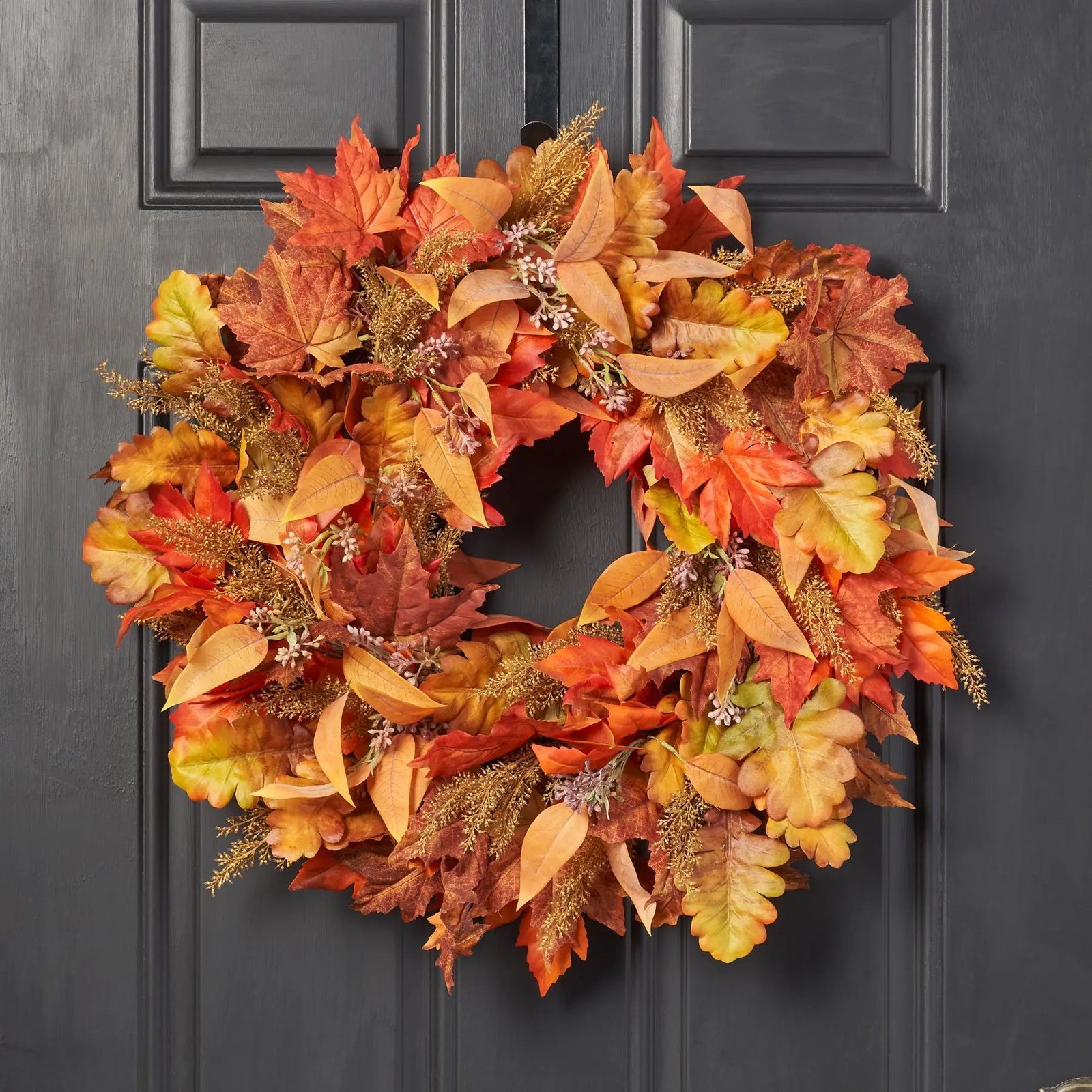FW1329_5_Autumn_sSplendor-MixedFallFoliage_WheatGrassFallFrontDoorWreath Autumn's Splendor - Mixed Maple Leaf, Eucalyptus, & Wheat Grass Fall Front Door Wreath - Image 1