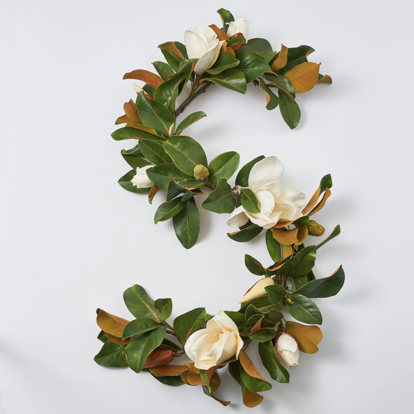GAR1001RealTouchWhiteMagnoliaFlower_LeafAllSeasonsGarlandTableRunner_2 Real Touch White Magnolia Flower & Leaf All Seasons Garland Table Runner - Image 1