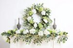White & Green Hydrangea with Cream Berry Artificial All Seasons Greenery Mantle Garland and Table Runner - Image 2