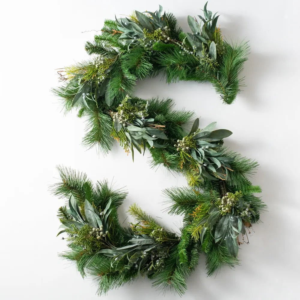 GAR1056-PM6SeededEucalyptus_PineWinterHolidayMantleGarlandTableRunner_2 Seeded Eucalyptus & Christmas Pine Winter Holiday Mantle Garland Table Runner - Image 1