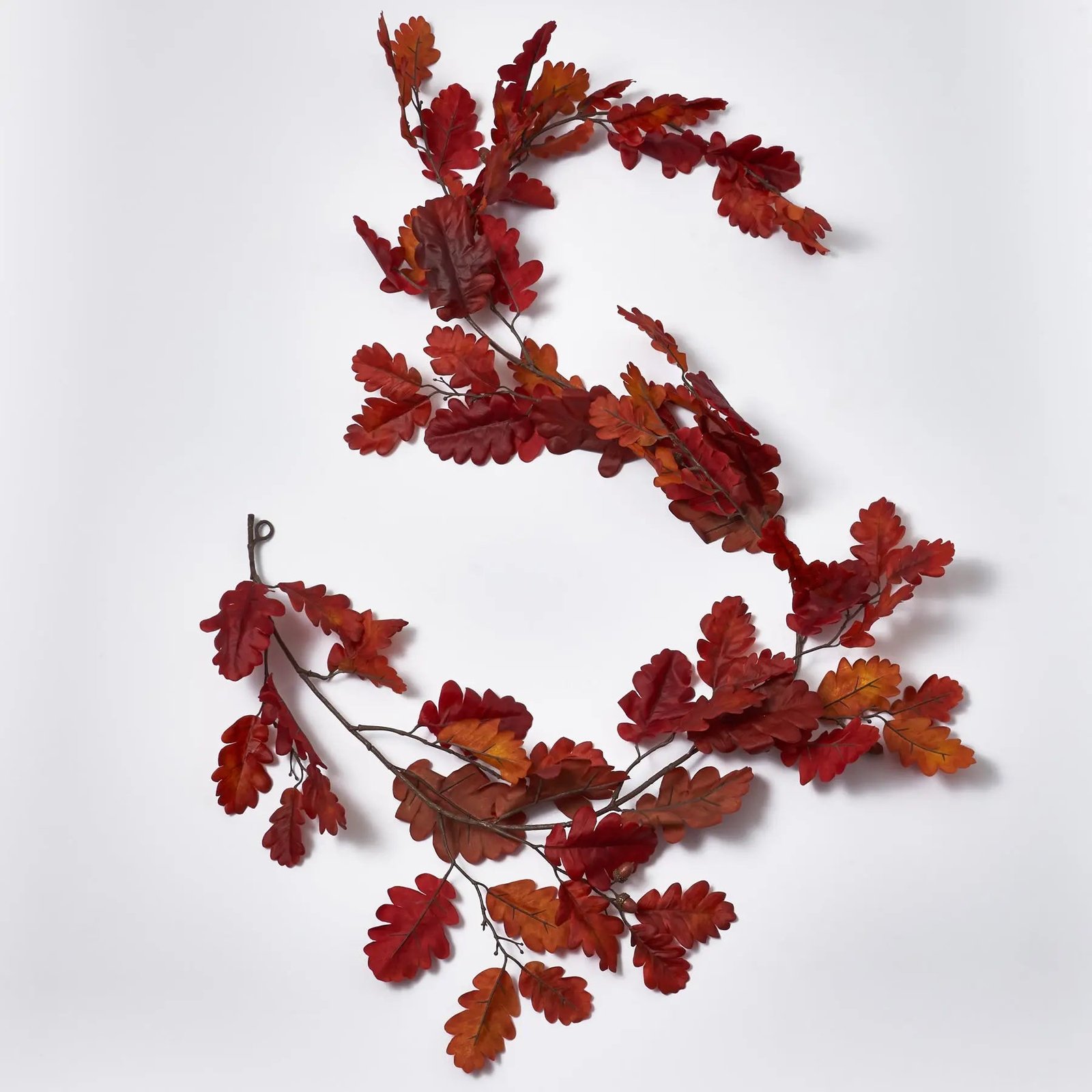 GAR1122BurgundyRedAutumnOakLeaf_FauxAcornsFallTableRunnerMantleGarland_2 Burgundy Red Autumn Oak Leaf & Faux Acorns Fall Table Runner Mantel Garland - Image 1