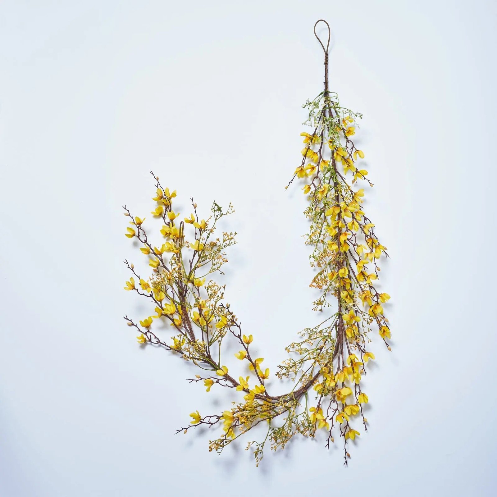 GAR1171FloweringYellowForsythiaBlossom_FauxBerryTwigSpringMantleGarlandTableRunner_4c03ee67-16a7-4fcf-9265-87582f2c597c Flowering Yellow Forsythia Blossom & Faux Berry Twig Spring Mantel Garland Table Runner - Image 1