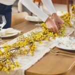 Flowering Yellow Forsythia Blossom & Faux Berry Twig Spring Mantel Garland Table Runner - Image 2