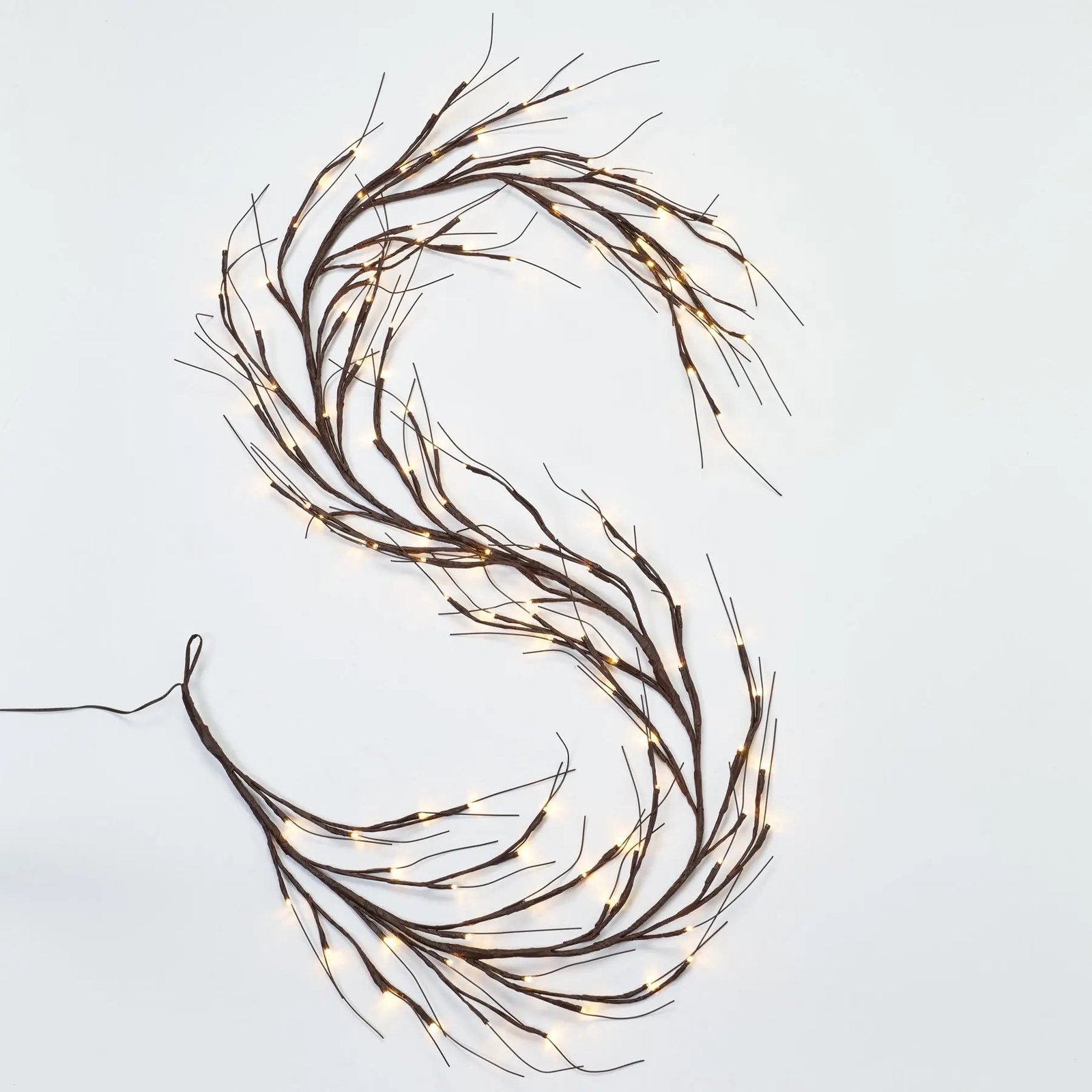GAR1184Wire-WrappedRaintight120LEDLightedTwigBranchGarlandFallMantleDecor_3_ae55d7e4-f8e4-473c-b1fa-91a52b2e7511 120 LED Lighted Plug In Brown Wire-Wrapped Twig Branch Garland Christmas Mantel Decor - Image 1