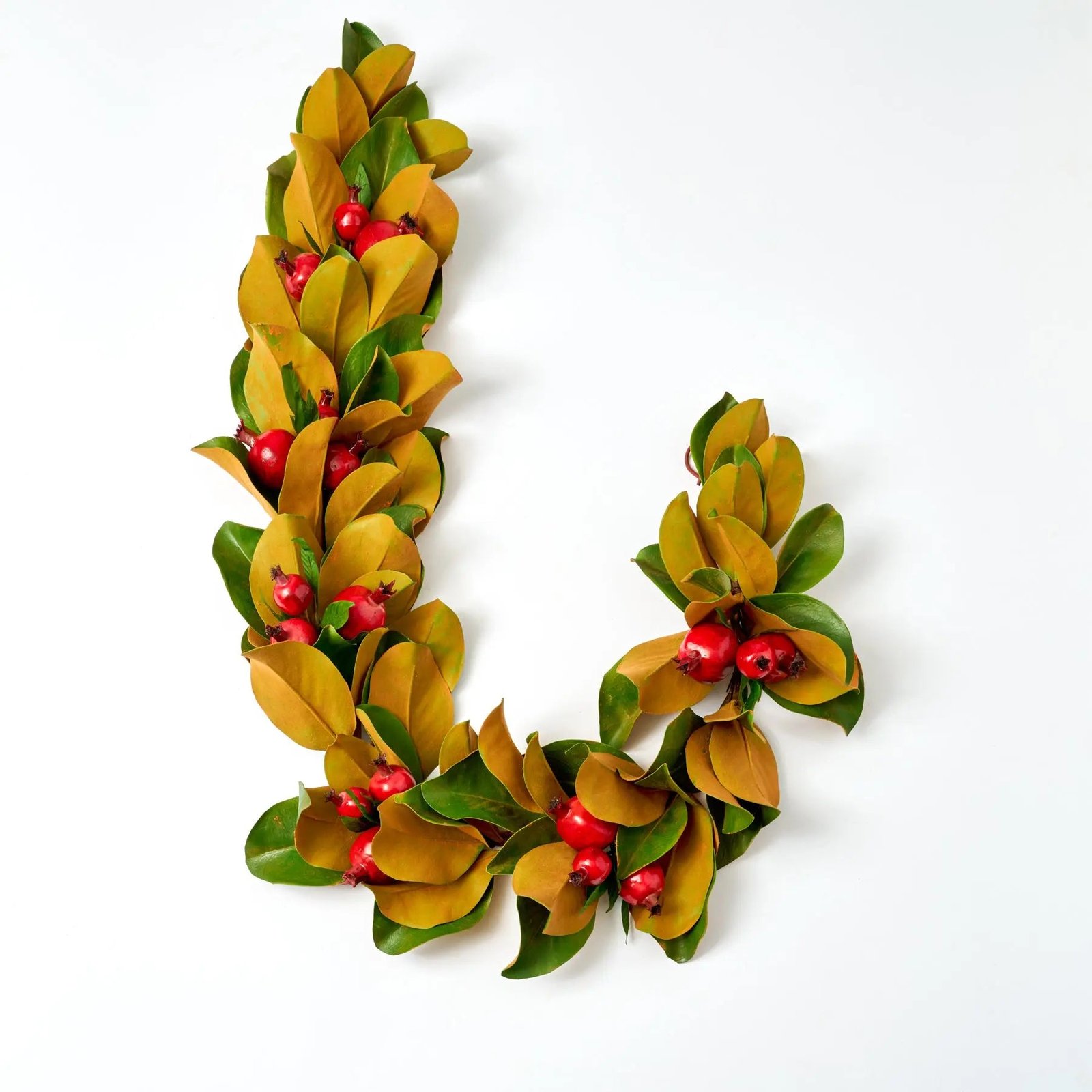 GAR1195RealTouchMagnoliaLeaf_RedPomegranateOutdoorHangingFrontDoorGarlandHolidayTableRun_3 Real Touch Magnolia Leaf & Red Pomegranate Outdoor Hanging Front Door Garland Holiday Table Runner - Image 1