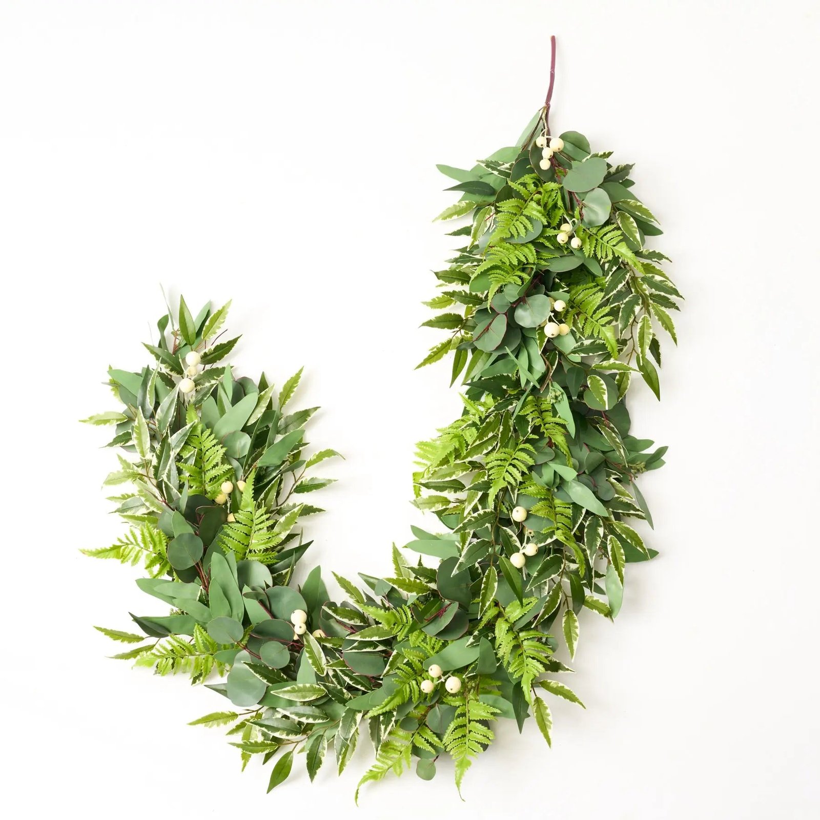 GAR1204RealTouchSilverDollarEucalyptus_VariegatedSmilax_BostonFernEverydayMantleGarlandTableRunner_1 Real Touch Silver Dollar Eucalyptus, Variegated Smilax & Boston Fern Everyday Mantle Garland Table Runner - Image 1