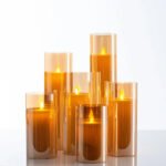 Moving Flameless LED Amber Glass Pillar Candles with Remote- Set of 6