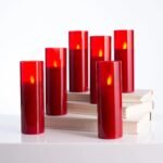 Moving Flameless LED Red Glass Pillar Candles with Remote Set of 6