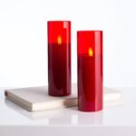 Moving Flameless LED Red Glass Pillar Candles with Remote Set of 6 - Image 4