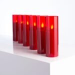 Moving Flameless LED Red Glass Pillar Candles with Remote Set of 6 - Image 3