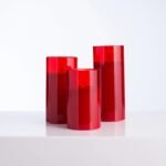 Moving Flameless LED Red Glass Pillar Candles with Remote - Set of 3 - Image 2