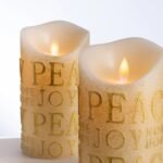 Gold Glitter Peace & Joy Flickering Flameless Battery-Operated LED Pillar Candles - Image 2