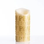 Gold Glitter Peace & Joy Flickering Flameless Battery-Operated LED Pillar Candles - Image 4